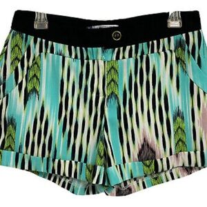 Jennifer Lopez size 12 high waist silky aqua /black white Aztec print shorts